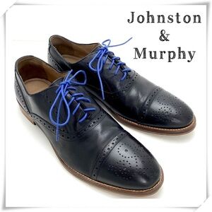 Johnston & Murphy Conard Cap toe Oxford Casual Shoes Black with Blue Lace